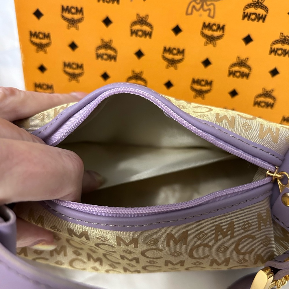 MCM Women's Beige and Purple Micro Handbag - Picture 8 of 14